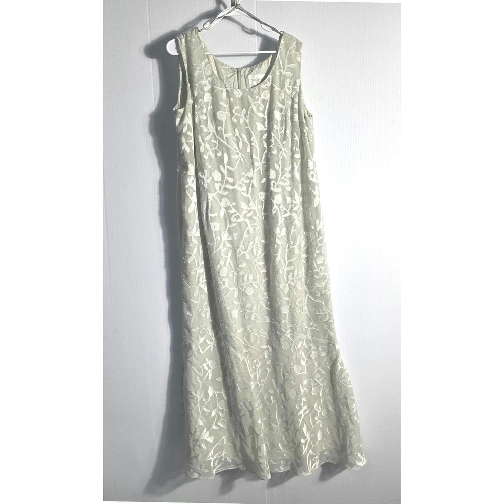 David's Bridal Sage Green Floral Burnout Beaded Maxi Dress Plus Size 20W Formal